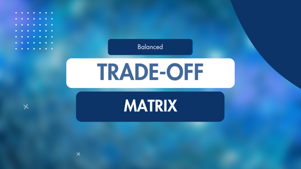 Illustration of a strategic decision-making matrix showcasing balanced trade-offs, emphasizing clarity and efficiency in making informed choices, with Growth Shuttle branding.