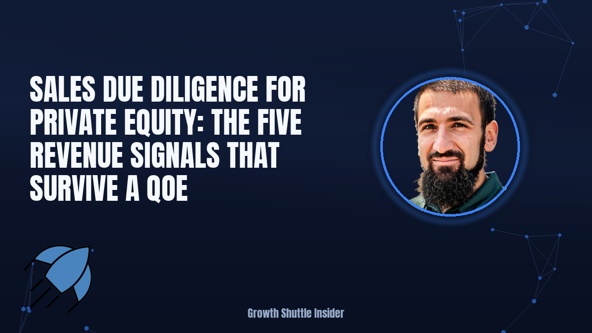 Sales due diligence private equity review - PE partner examining commercial metrics in deal room